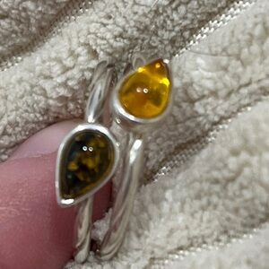 Sterling Silver Teardrop Amber Stacker Rings